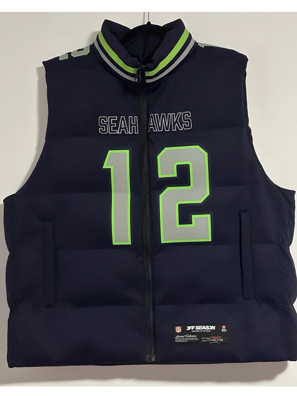 Off Season Unisex #12 College Navy Seattle Seahawks Player Puffer Vest W 3X M 2X